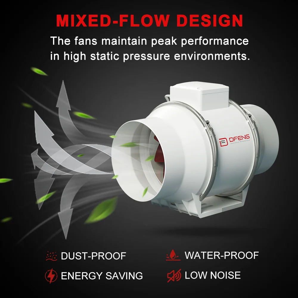 Hydroponic Inches Customization Mixed Flow Inline Duct For Grow