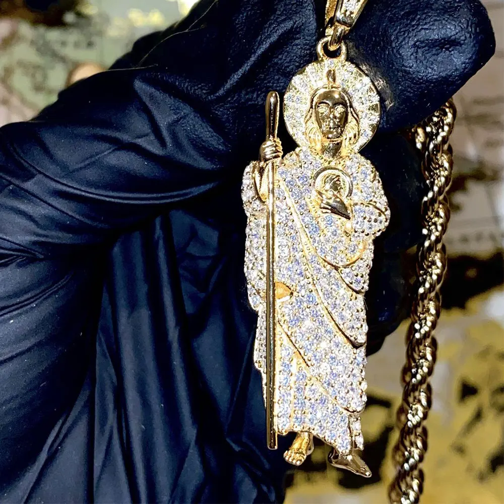 Wholesale Copper Brass Jewelry Roman Catholic Jesus Christ Pendant Our Father Zircon Saint Jude Charm Necklace