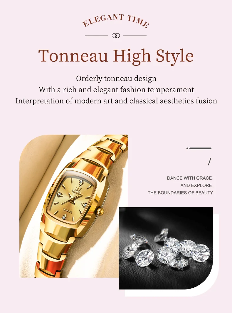 OLEVS 7006 Japan Quartz Movement Water Resistant 3ATM Women Watch Square Shape Dial Gold Tungsten Steel Bracelet Ladies Watches