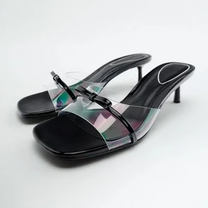 Custom  square Bow Transparent Designer Shoes Summer  Sandals  Women and Ladies High Heels Luxury  Femmes Fashion slippers
