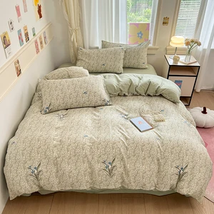 Plant Printed Polyester Comforter  Simplicity 4pcs Home Bedding  Korean Style Bedding Set