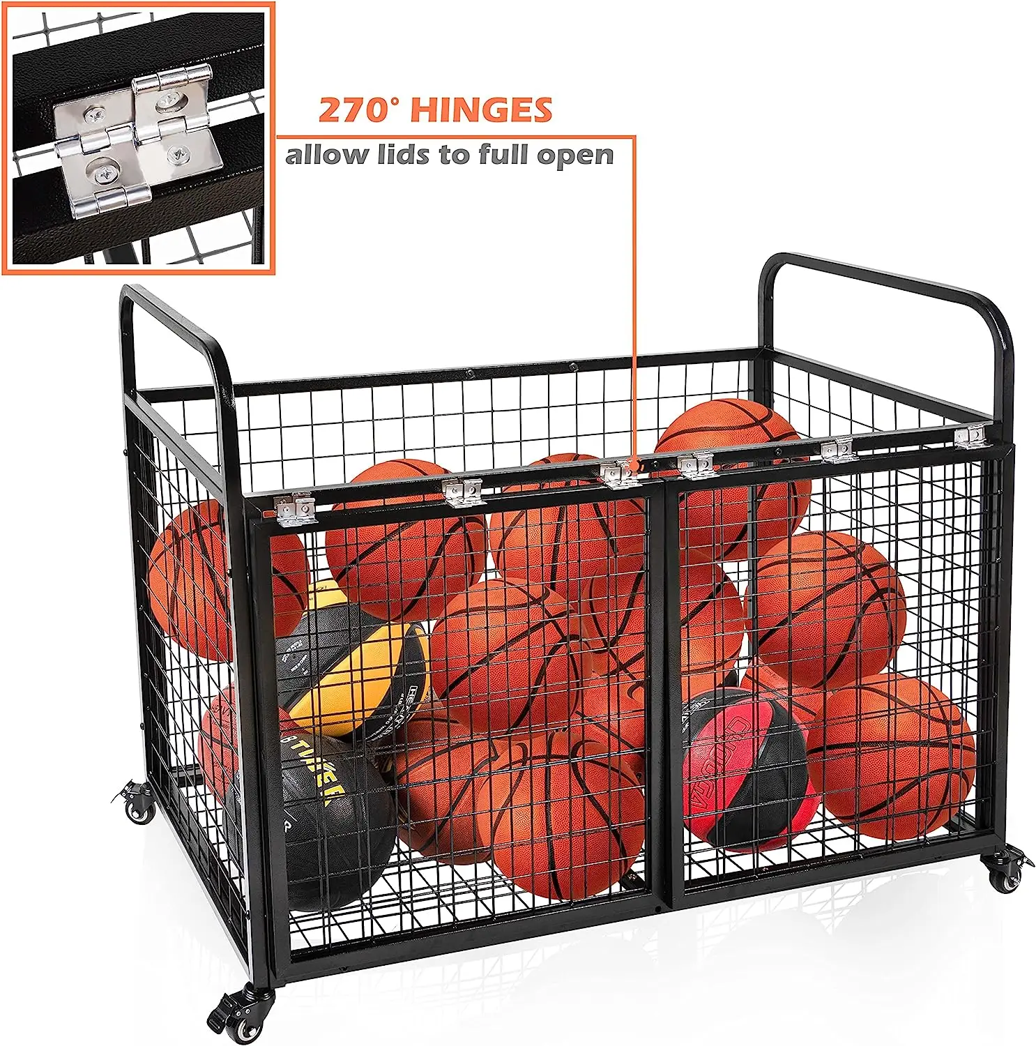Black Metal Rolling Multi Sports Ball Cage Storage Hopper Gym Equipment