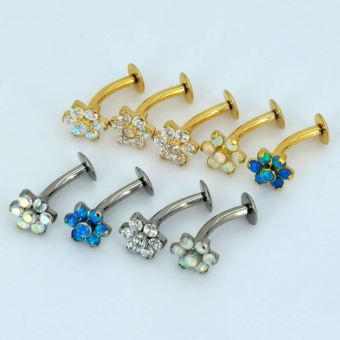 Christina G23 Internally Threaded Prong Set Belly Button Piercing Jewelry Ring Calendo Custom ASTM F136 Titanium Opal Flower