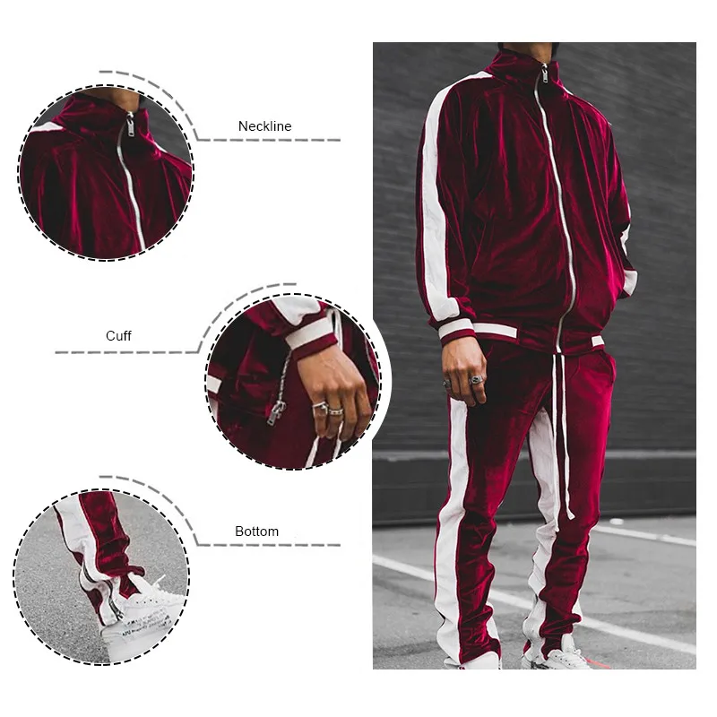 Plain Velvet Tracksuit Velour Custom Design Your Own Jogger Full Zip