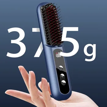 Portable Straight Hair Comb Travel Small Charging Fashion Color Matching PTC Digital LED Wireless Hair Straightening Brush