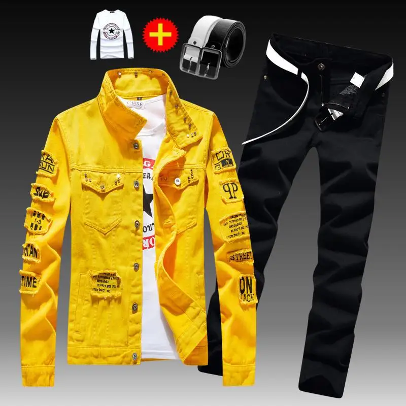 Spring and autumn men's Korean version of denim outer suit casual collocation handsome trendy jacket top clothes