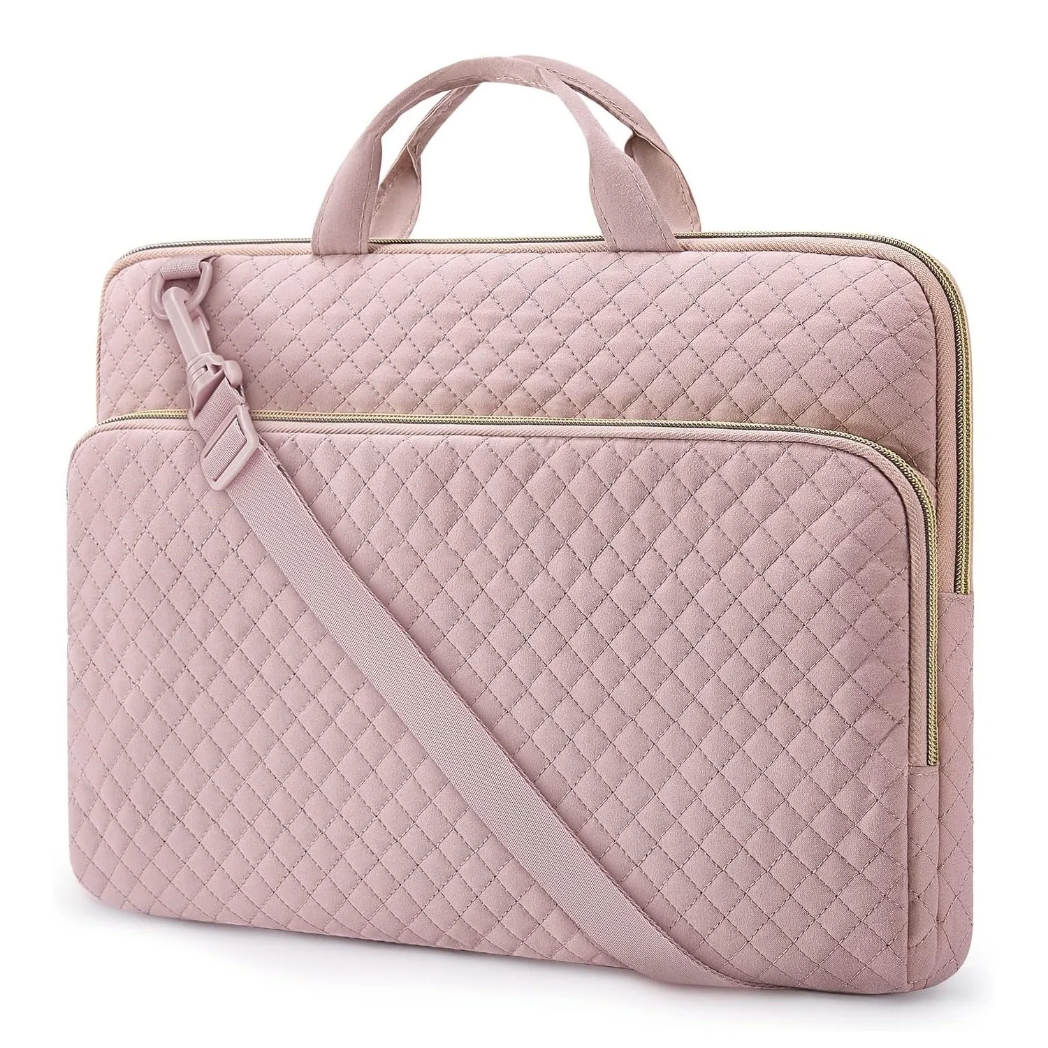 Laptop Sleeve Bag Computer Carrying Case For 15.6'' Pink Business Notebook Cover With Handle And Shoulder Strap