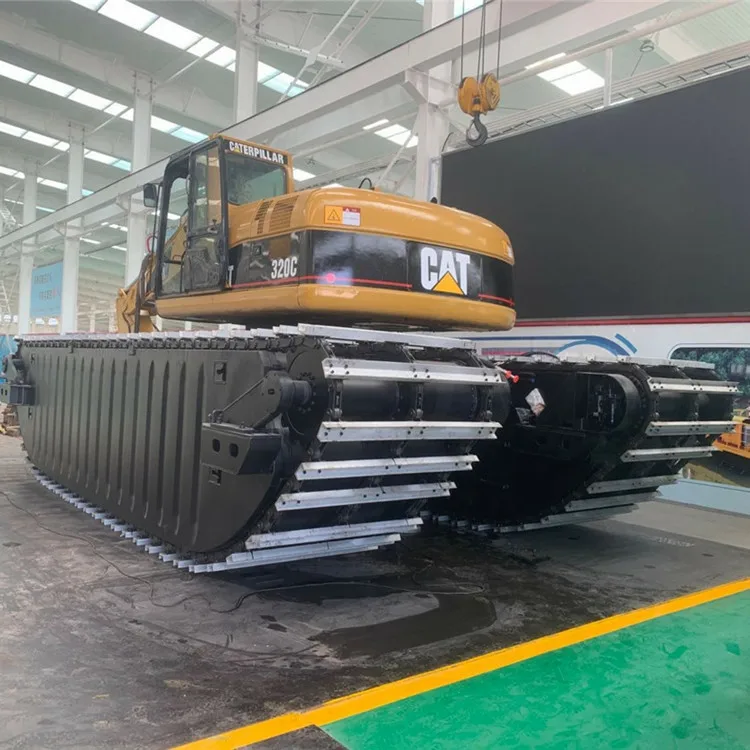 Amphibious Excavator with Floating Pontoon Used in the Water