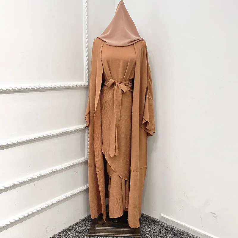 Wholesale Dubai Abaya 3 Pcs Set Muslim Dress Long Sleeve 2023 Chiffon