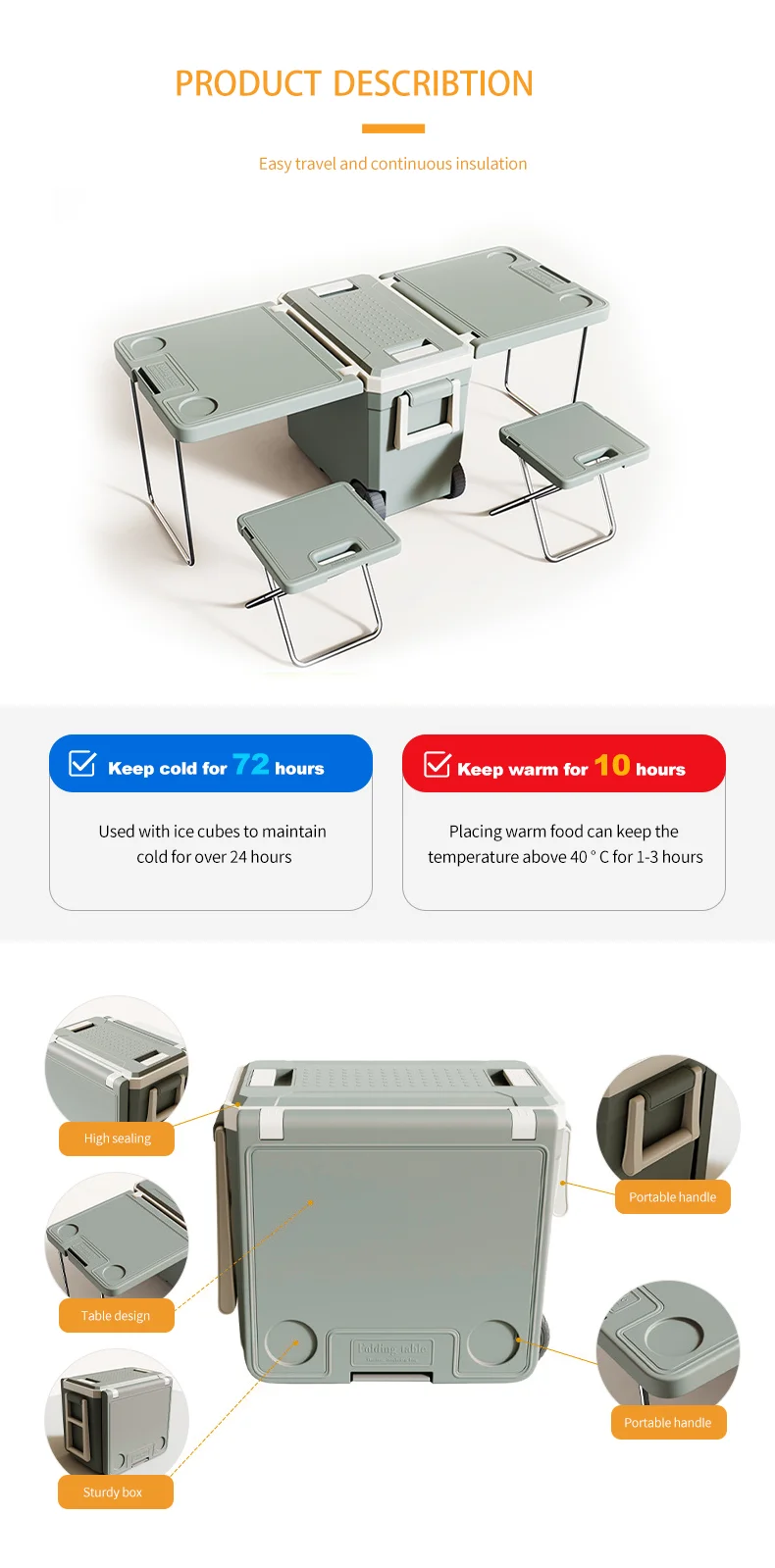 32l Wheeled Cooler Multi Function Camping Table Cooler Set Foldable