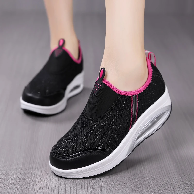 Women's Chunky Sneakers Round-feature Platform Wedge Zapatillas Para ...