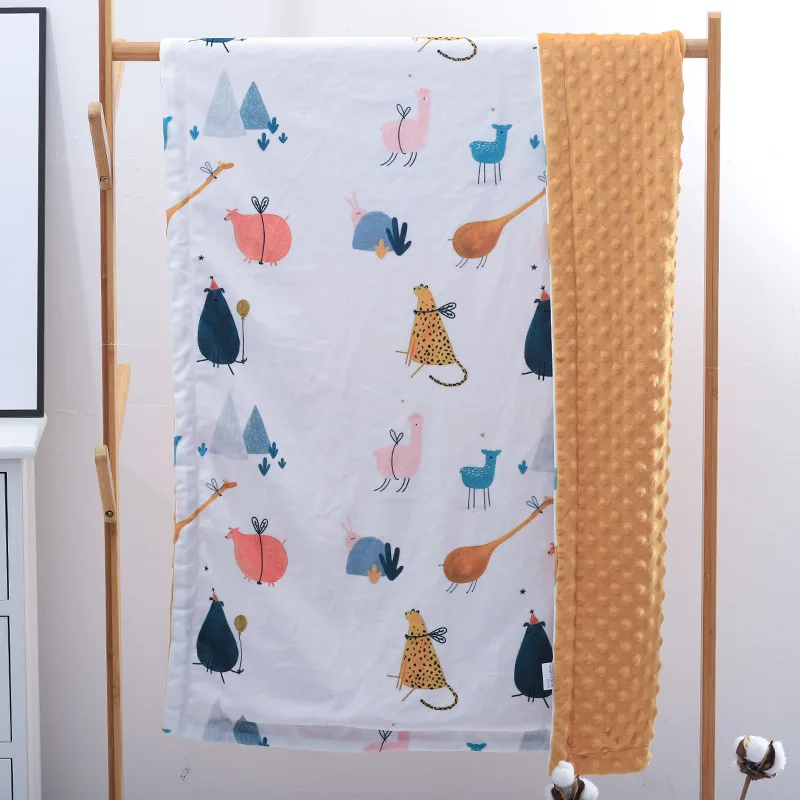 Wholesale Custom Animal Flannel Baby Blanket Soft Portable Blanket Cartoon Animal double layer fleece minky dot baby blanket