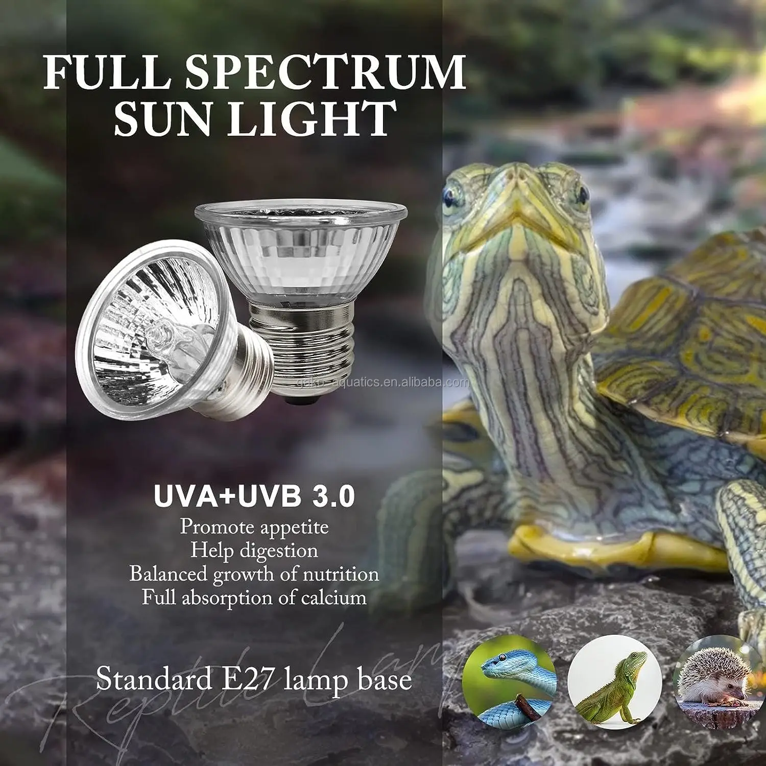 Tortoise Heat Lamp High Power UV Light for Reptiles - Technical View