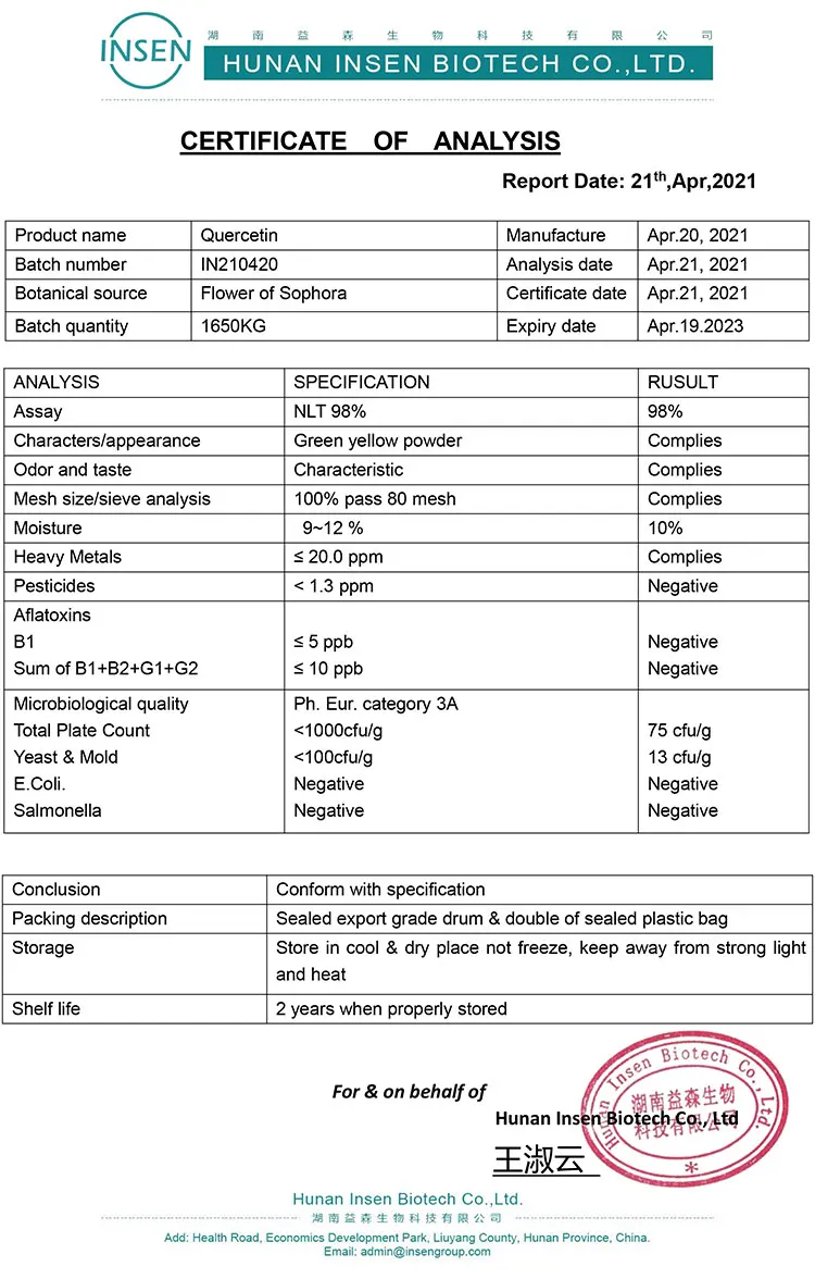 Stable Stocks Quercetin 98 Favorable Quercetin Bulk Price