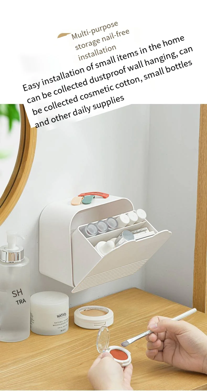 Home multi-function remote control storage box Free punch wall mounted mobile phone charging rack wall storage box details