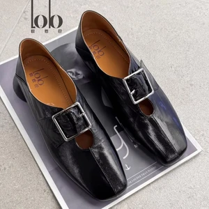 Custom Retro Metal Buckle Genuine Leather Upper Sheepskin Legged Square-Toe Mule Mary Jane Flat Slip-On Rubber Outsole Summer