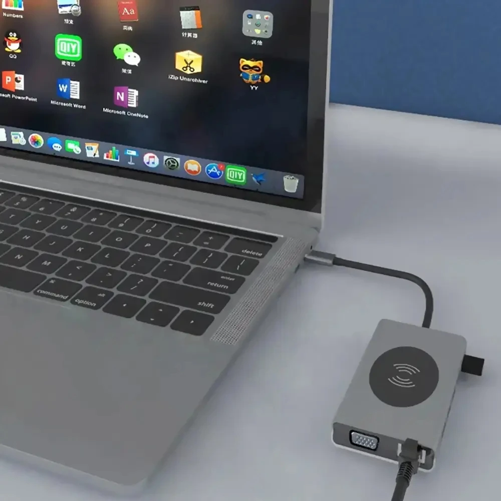 Type C Hub With Wireless Charging 14 In 1 Dual Hdtv Gigabyte Lan Rj45 1000mbps Sd Tf For Laptop 14-in-1 Usb-c Hub - Buy Station Charger Usb 3.0 Laptop 14 In 1 Usb C Hub