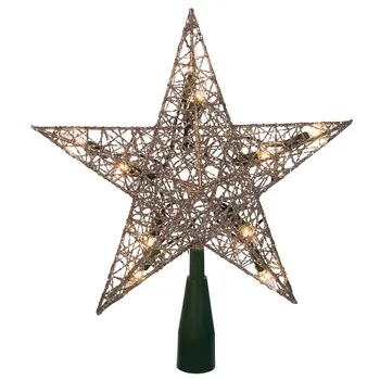 Christmas Tree Top 9 Inch Wire Wrapped Silver Star Lights Xmas Tree Top Glitter Star Decorative Christmas Tree Indoor Home