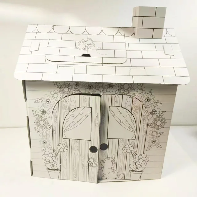 3D cardboard playhouse toy popular handmade  DIY Doodle Paper House for Kids