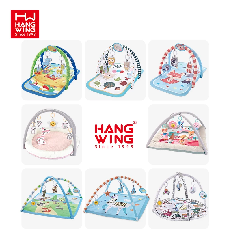 HW Premium Round square Plush Activity Baby Play Gym Game Blanket with Hanging Music Infant Fitness Sports Crawl Mats Infant Toy