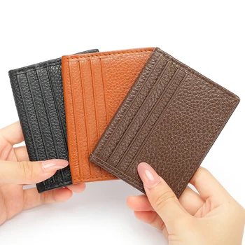 Ultra-thin high quality cowhide men's wallet lychee pattern leather Credit card business card holder fashion gift wholesale