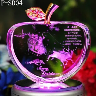 Hot Sale 3d Laser Crystal Engraving Glass Christmas Gifts 3d Laser Crystal Apple