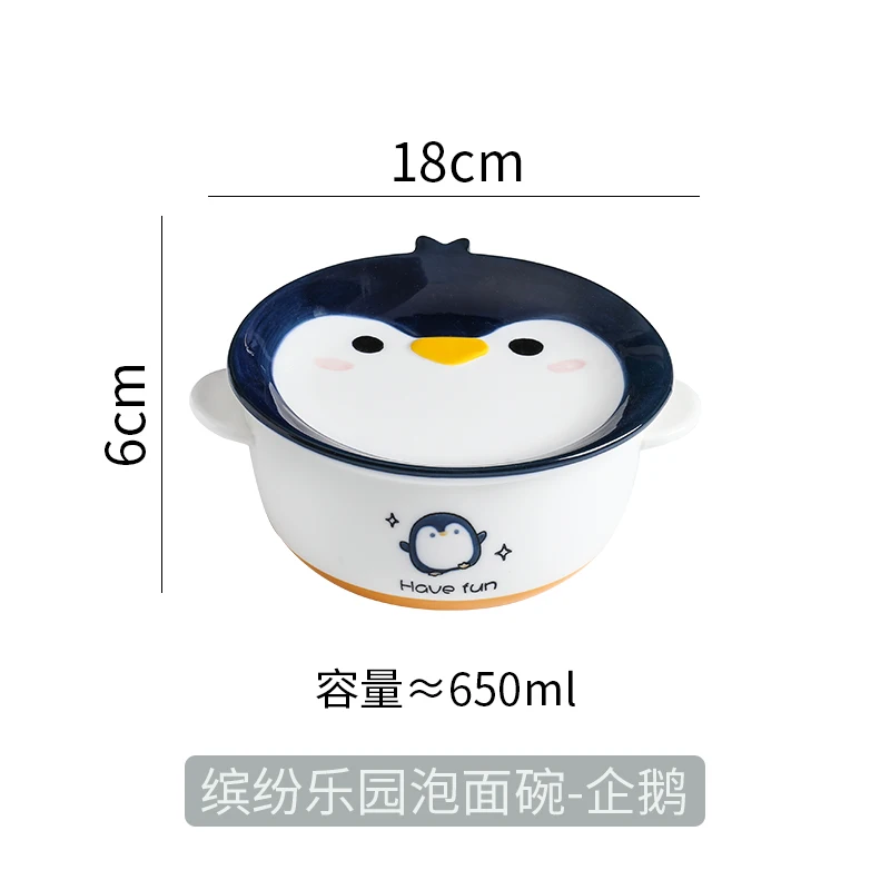 Cartoon Instant Noodle Ramen Bowl With Cover 950ml Salad Bowl