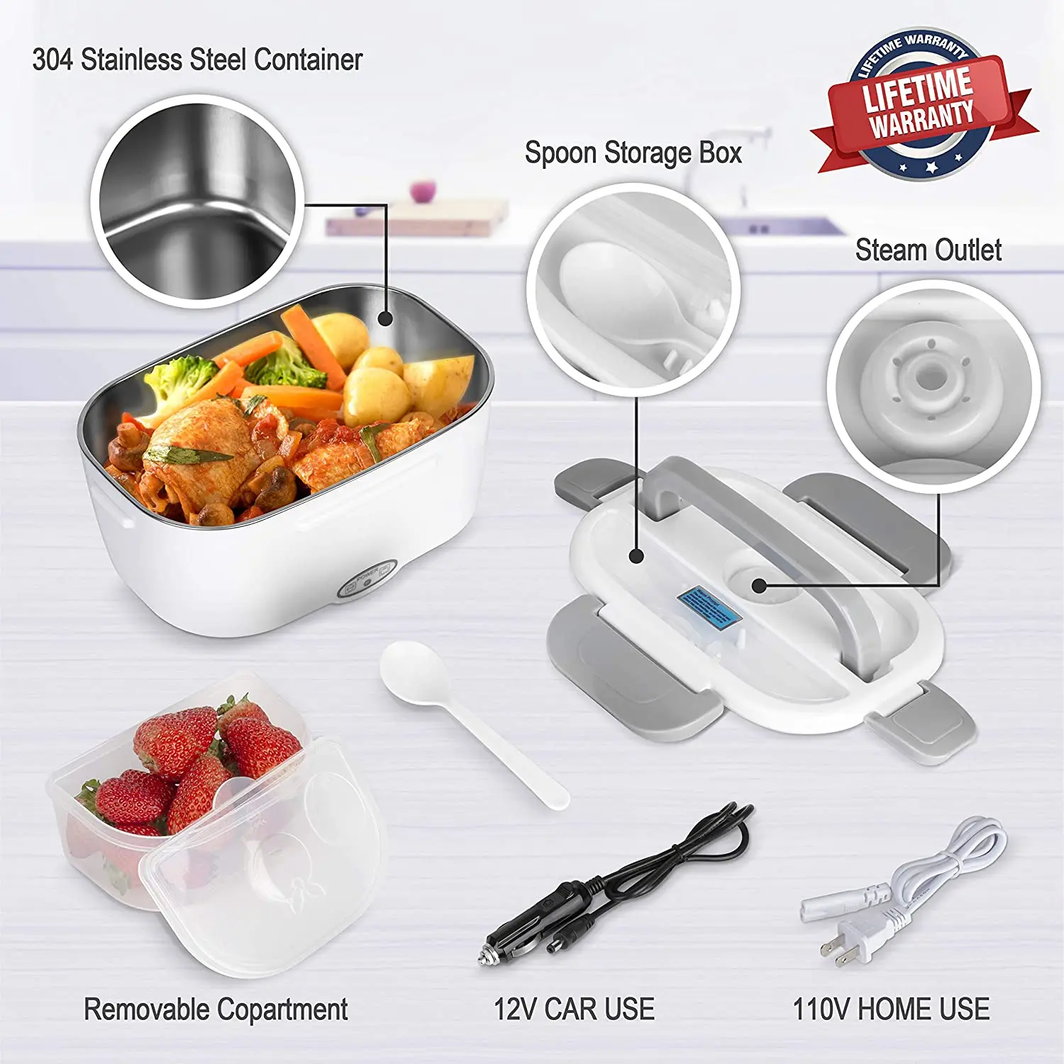 12v/24v/220v/110v Electric Food Warmer in Heating Lunch Box