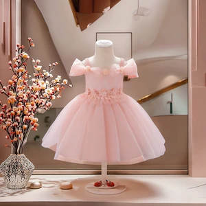 Luxury Satin Floral Dresses for Kids & Girls O-Neck Formal Style for Spring Wholesale Toddler Clothes for Kids