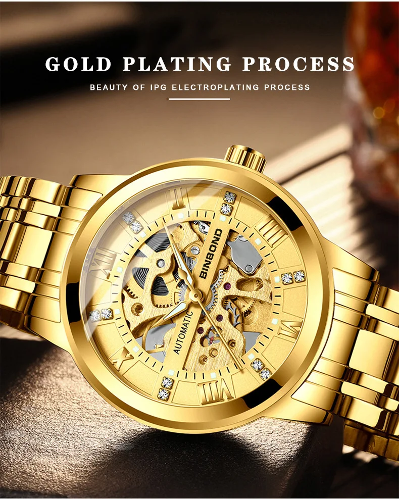Binbond B6020 6020 Men's Automatic Watches Casual Fashion Original Chronograph Waterproof Stainless Steel Luminous Wristwatch