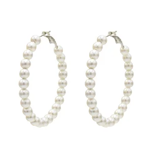 Full Custom 925 Sterling Silver Hoop Earrings with Pearl Minimalist Women Pearl Hoop Earrings