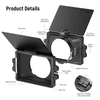 NEEWER 4 Circular Lens Ring Adapters 67/72/77/82mm Mini Matte Box with Two 4"x5.65" Filter Trays Matte Box for Camera detail image