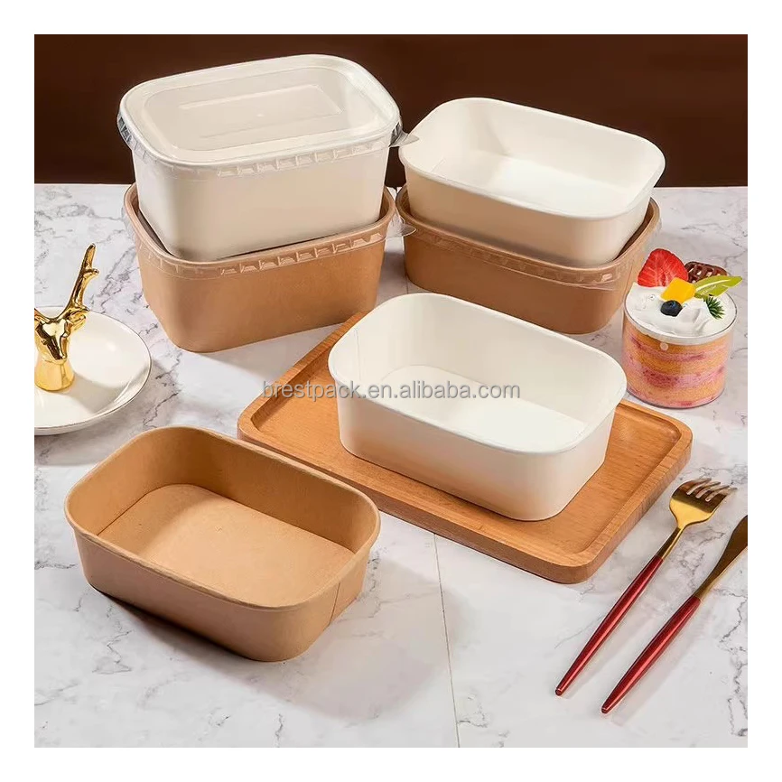 500ml 650ml 16oz 32oz Biodegradable Kraft Food Packing Box Square Salad ...