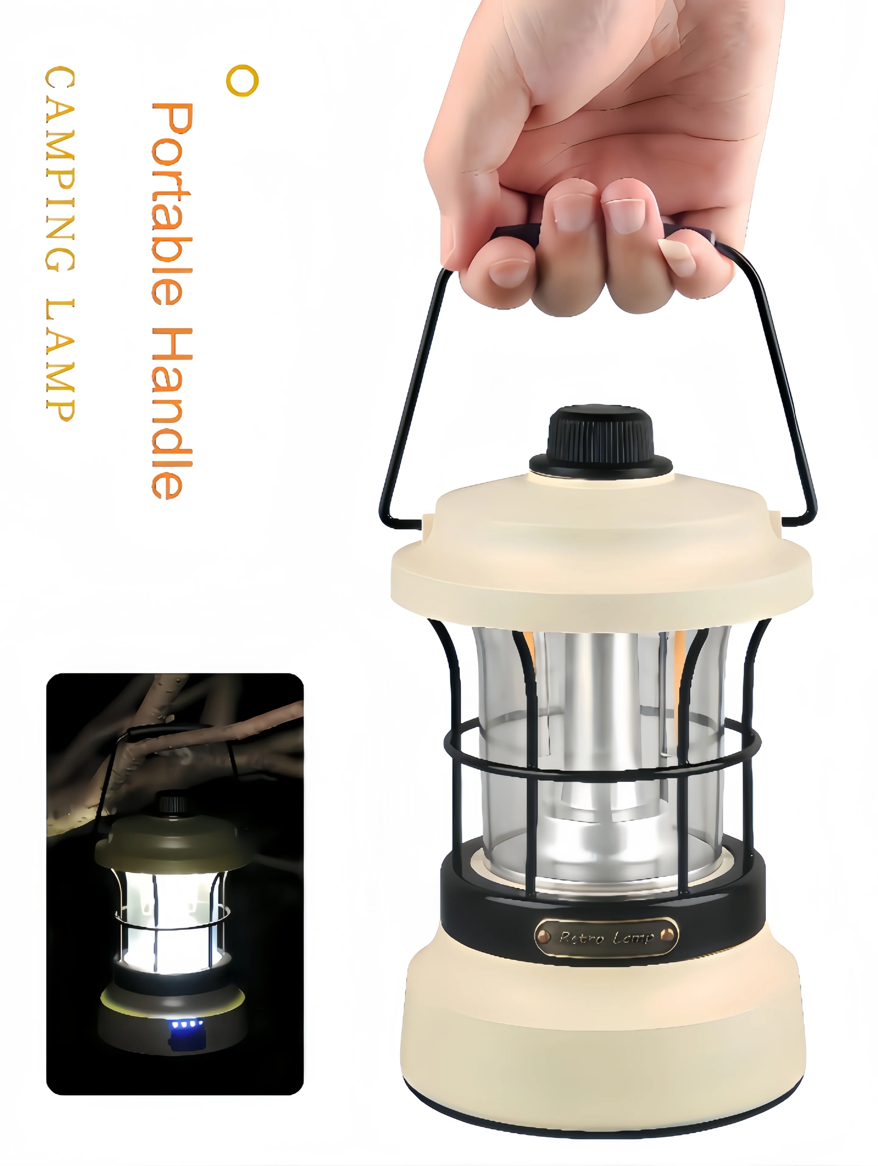 Retro USB-C Camping Lantern Power Bank Emergency Light Battery Indication Flashlight Portable Vintage  LED Warm Dim Tent Lamp