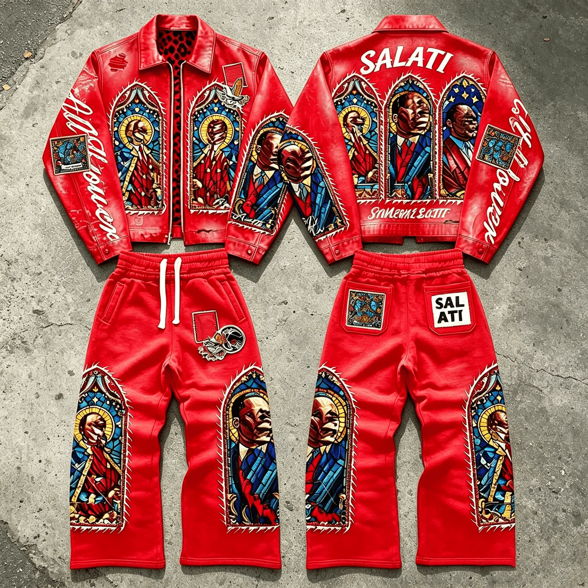 Custom Distressed Embroidery Oversize Acid Wash Flared Sweatpants and Denim Jeans Work Suit Jacket Tracksuit Men's Outerwear Set