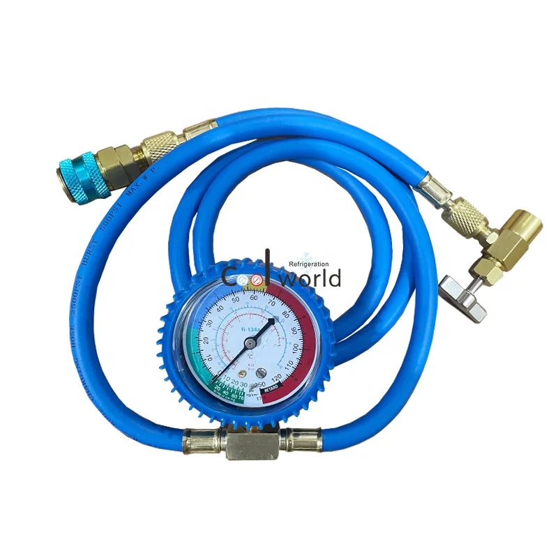 BACOENG R134a AUTO AC U-Charge Hose With Gauge And Can Tap HVAC - Color