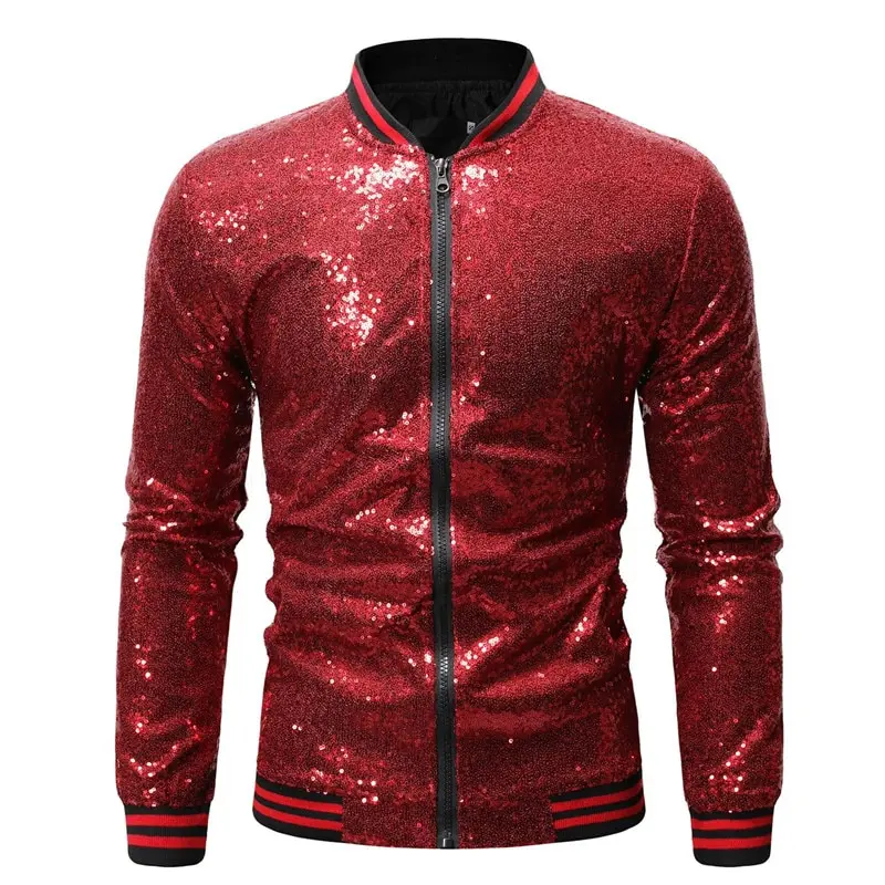 FEORJGP Mens Sequins Jakcet Zip Up Varsity Baseball Bomber Jacket Shinny  Lightweight Coat Clubwear Bomber Jacket for Stage (Black , S ) at Amazon  Men's Clothing store