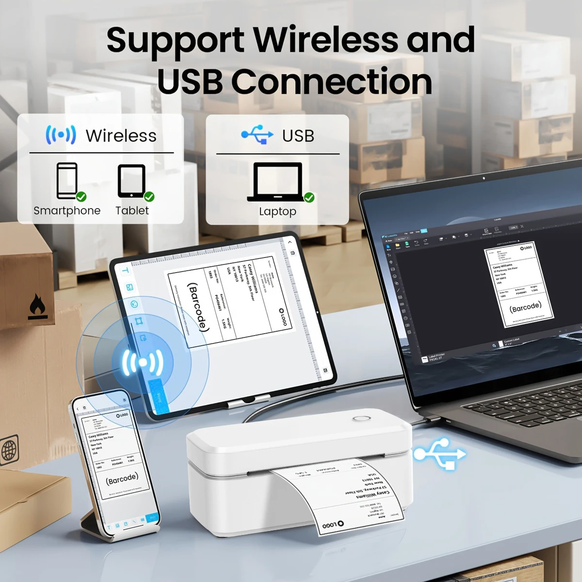 W-Marklife X4 モバイルポータブルダイレクトサーマル203DPIバーコード 