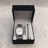 Reloj blanco plateado + pulsera plateada + caja