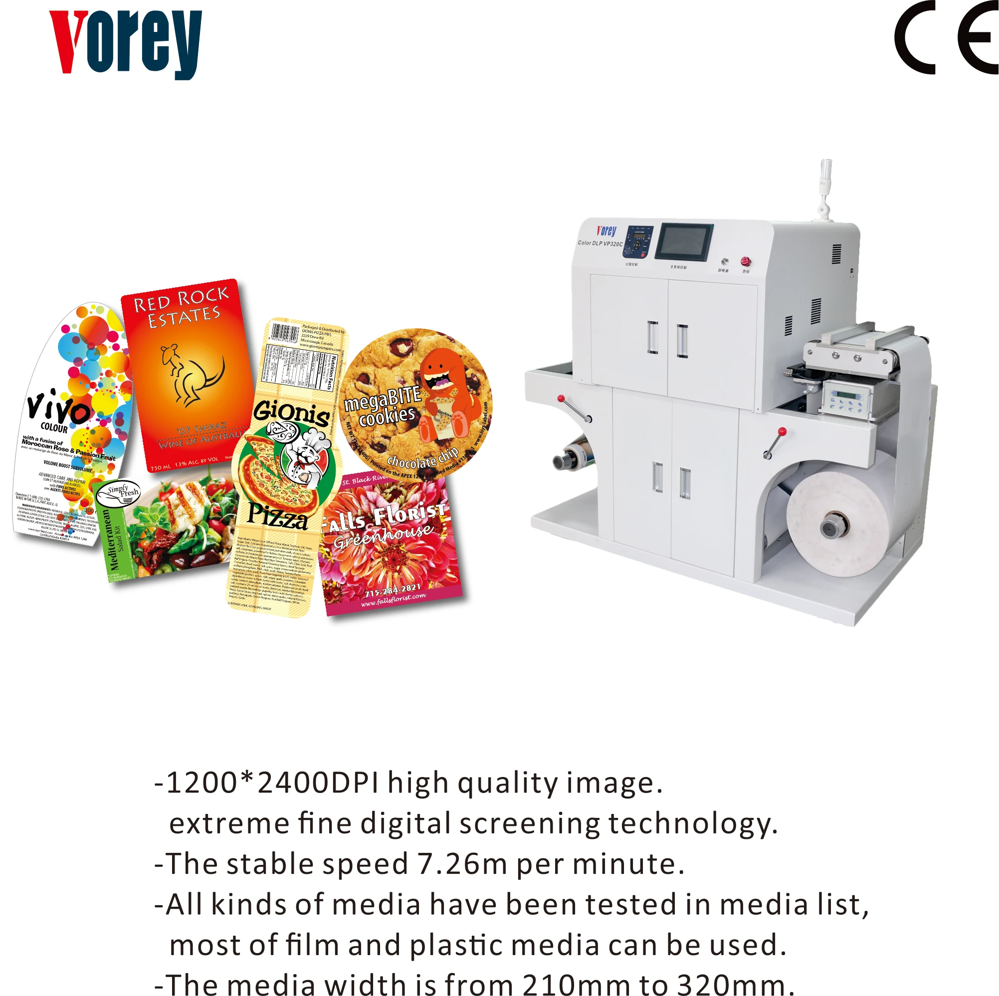 300MM Width Color DLP VP320C Roll to Roll Digital Small Label Printing Machine