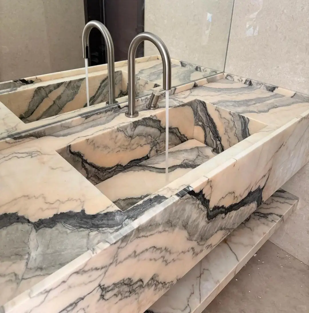 product natural rosa calacatta aurora pink marble washbasin bathroom marble sink-1