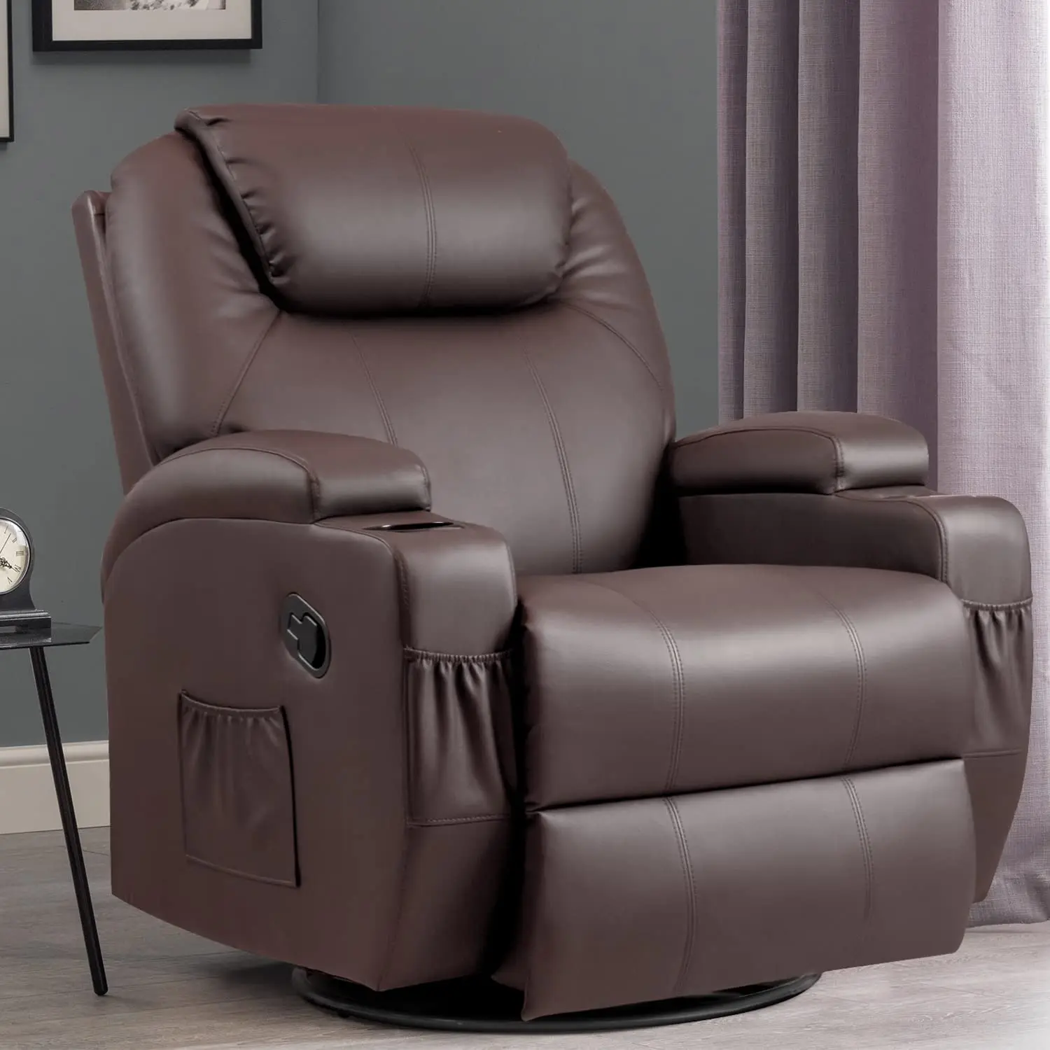 Geeksofa Manual Leather Recliner Sofa Chair With Massage And Heat