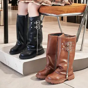New Style Winter Autumn Fashion Vintage Kids Knee-Free Boots Anti-Slippery Long Boots for Kid Girls with Zip
