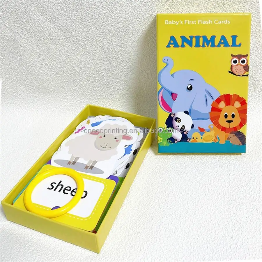 Custom Paper Size Design Shape Homeschooling Children Kid Animal  Educational Flash Cards Flashcards Boxes Set with Binder Ring