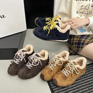 Wholesale winter fashion design warm shoes customized 5CM internal height increasing butterfly bow with plush training shoes