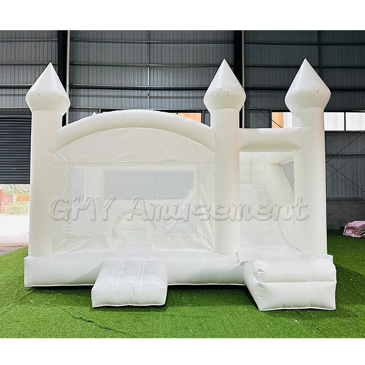 White bounce house inflatable bouncer bouncy house combo with slide