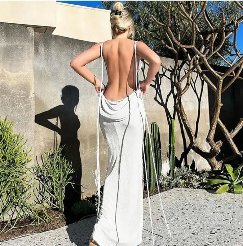 sachin and babi light blue dress Womens Summer Casual Long Dresses Sexy Skinny Sleeveless Blackless Bodycon  Party Maxi Dress Y2K Clothes Blue L