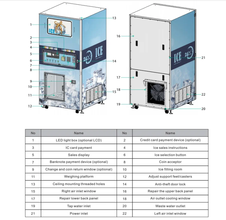 Full Auto Self Service Ice Maker Vending Machine Industrial Ice Making Machine 450kg Per Day Bagging and Sealing Ice Vending