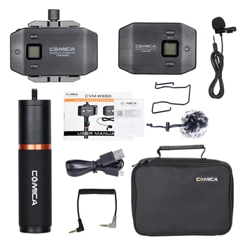Light-weight Video Wireless Microphone Comica CVM-WS50(B) UHF 6 Channel Integrated Metal Smartphone Clamp Microphone