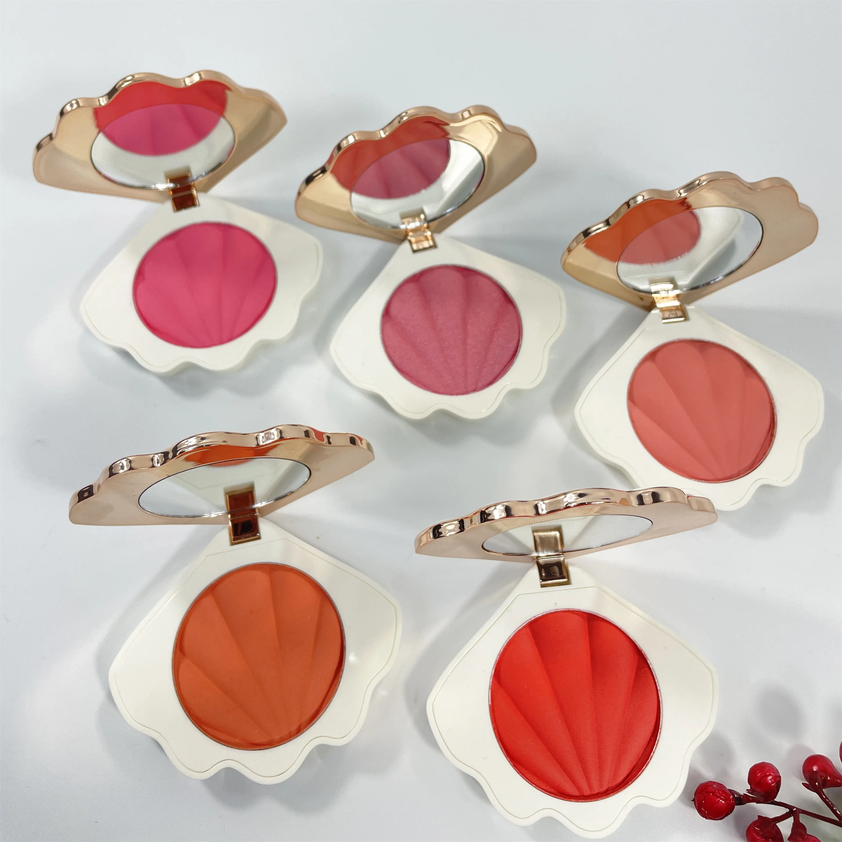 OEM Vegan Makeup Blush Palette Shell Shape Single Face Blush Custom Logo Matte Finish